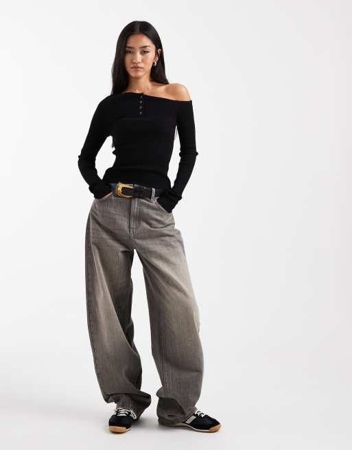 Cotton On off shoulder henley top in black, 2 of 4