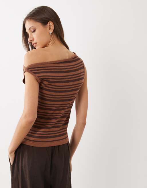 Cotton On off shoulder knit top in neutral stripe, 4 of 4
