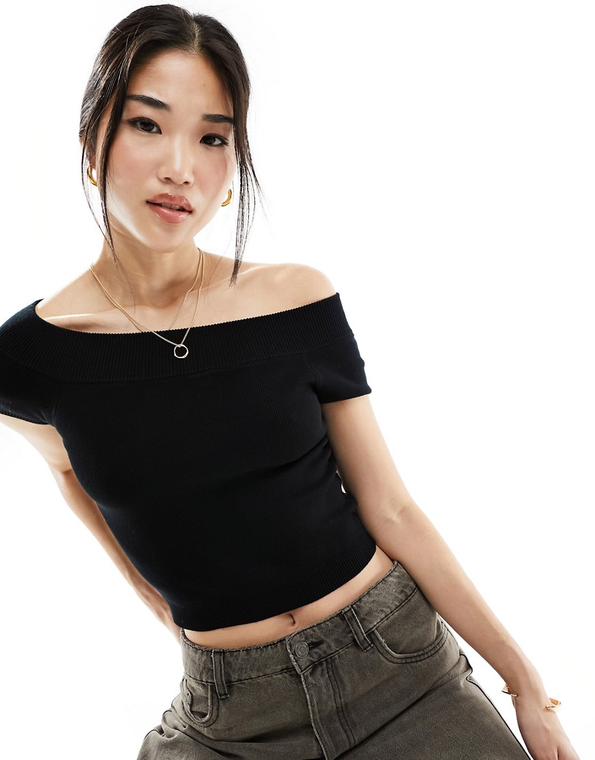 Cotton:on Cotton On Off Shoulder Ribbed Knit Crop Top In Black-multi