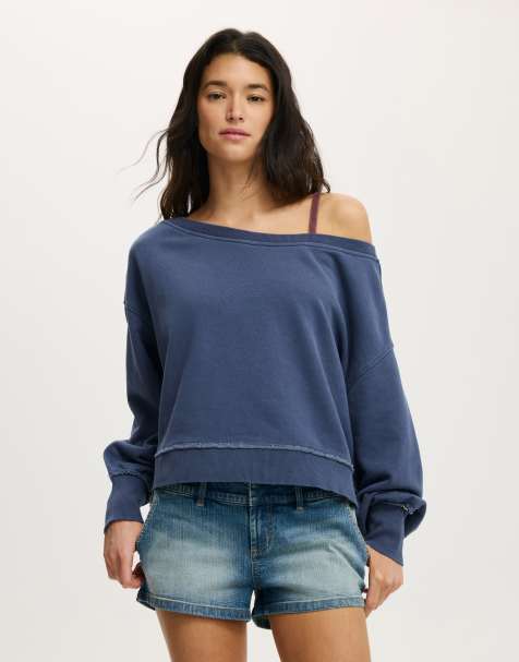 Cotton On Off shoulder sweatshirt in navy