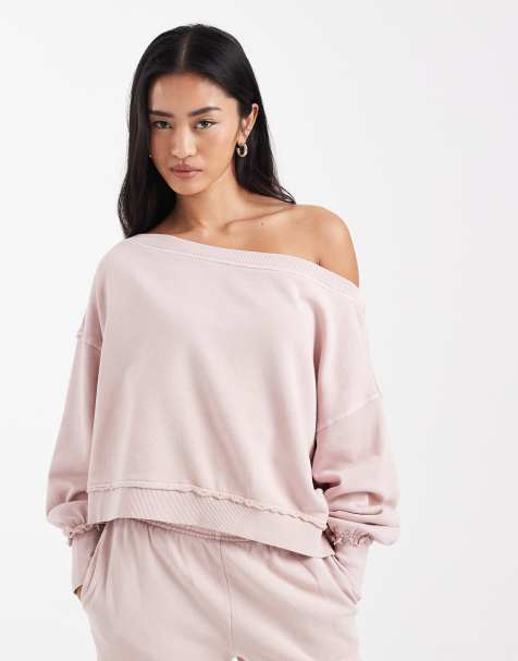 Cotton On off shoulder sweatshirt washed cloud blush co-ord - view 1