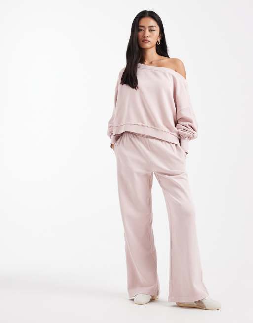 Cotton On off shoulder sweatshirt washed cloud blush co-ord, 2 of 4