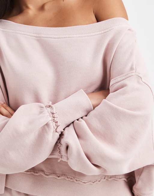 Cotton On off shoulder sweatshirt washed cloud blush co-ord, 3 of 4