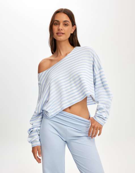 Cotton On Off the shoulder cropped knit in blue - view 1