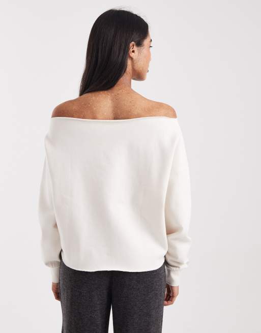 Cotton On off the shoulder fleece jumper in oat , 4 of 4