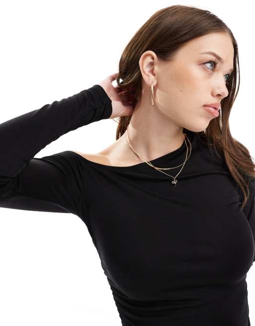 Cotton On off the shoulder long sleeve top in black