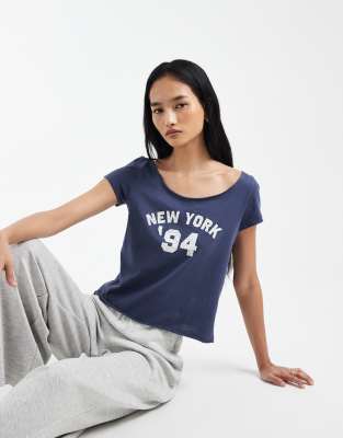 Cotton On Off The Shoulder T-shirt With New York Graphic In Brown
