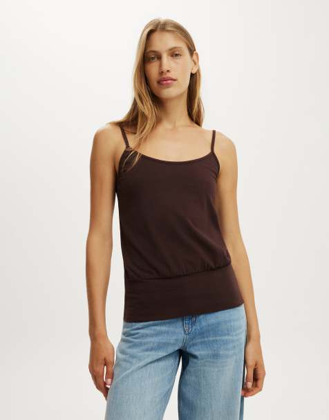 Cotton On Olivia basque cami in brown - view 1