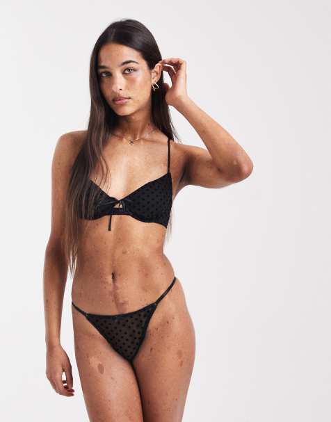 Cotton On – Olivia – Czarne stringi tanga z siateczki - view 1