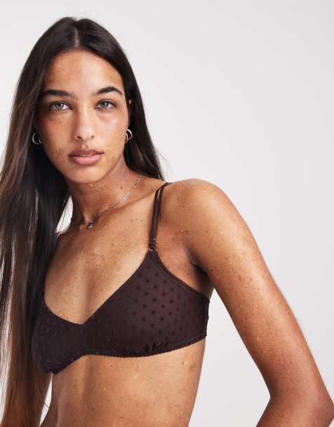 Cotton On – Olivia – Plommon- och chokladfärgad bralette i mesh - view 1