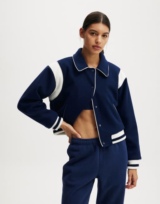 Cotton On On field panelled bomber jacket in blue - MBLUE