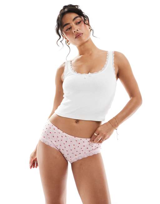 Cotton On - Onderbroek met pointelle, stippen en kanten randje in roze, 2 van 4
