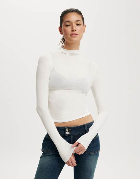 Cotton On - Ondershirt met lange mouwen en opstaande hals in vintage wit - view 1