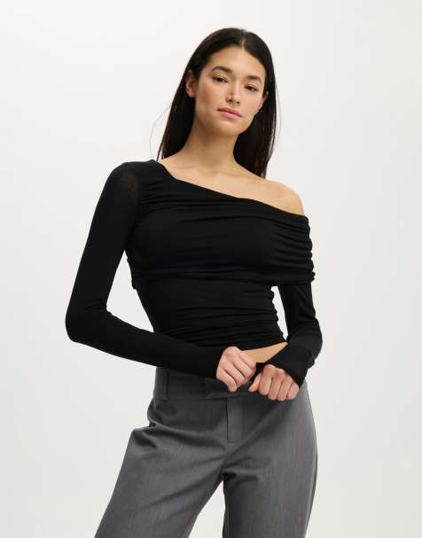 Cotton On One shoulder base layer long sleeve in black