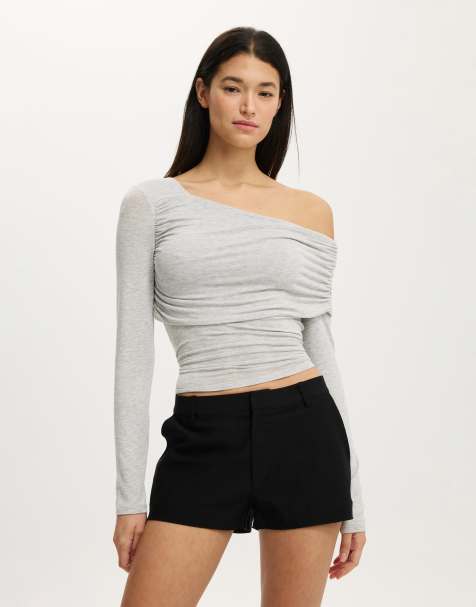 Cotton On One shoulder base layer long sleeve in grey - view 1