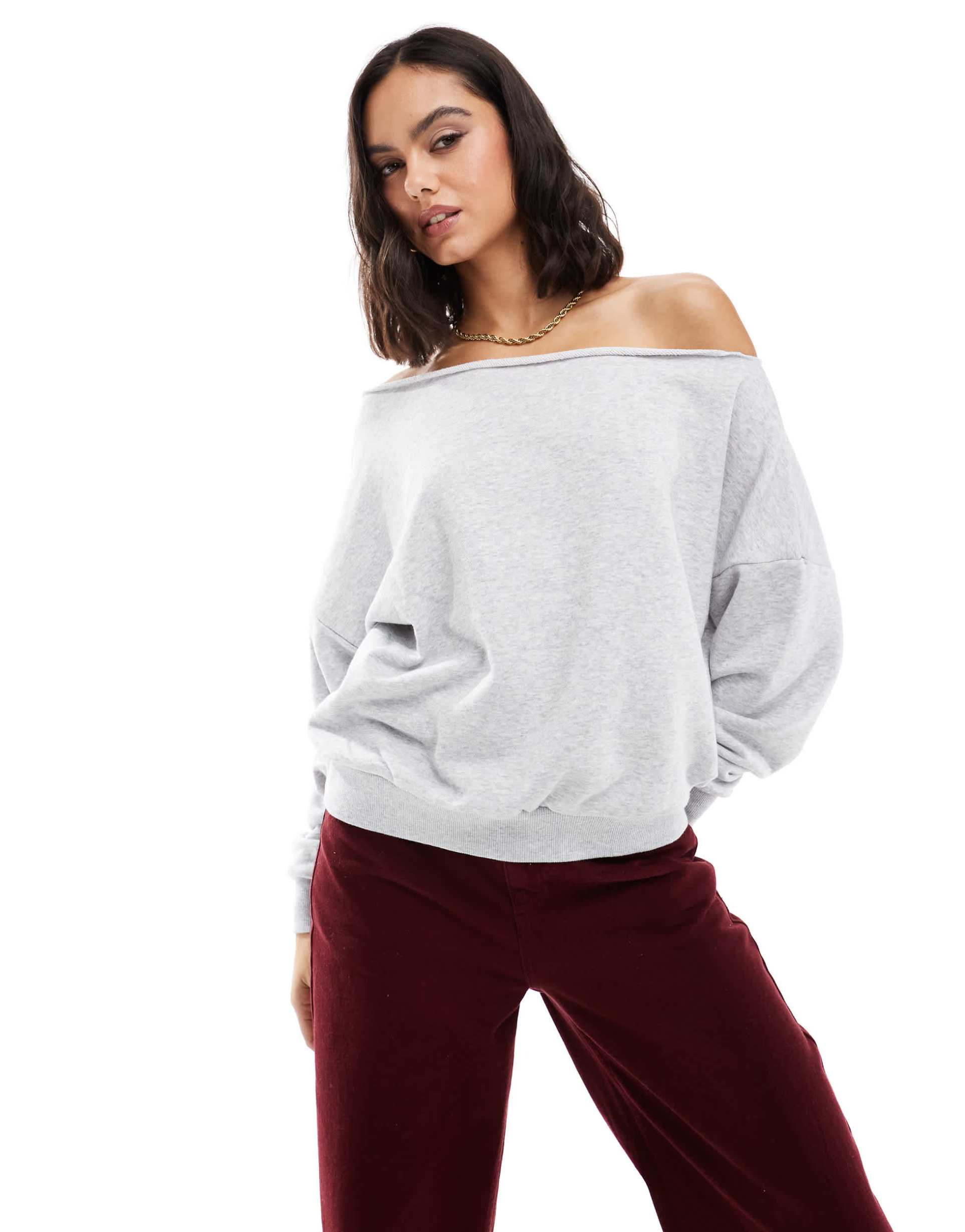 cotton on one shoulder knit sweater in heather gray