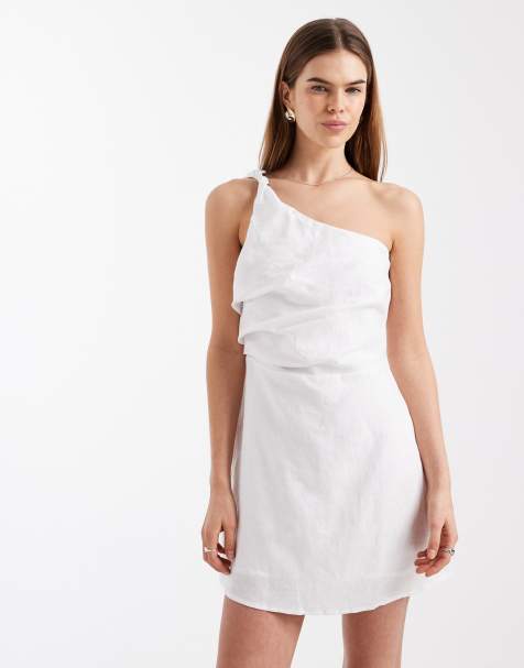 Cotton On one shoulder linen mini dress in white - view 1