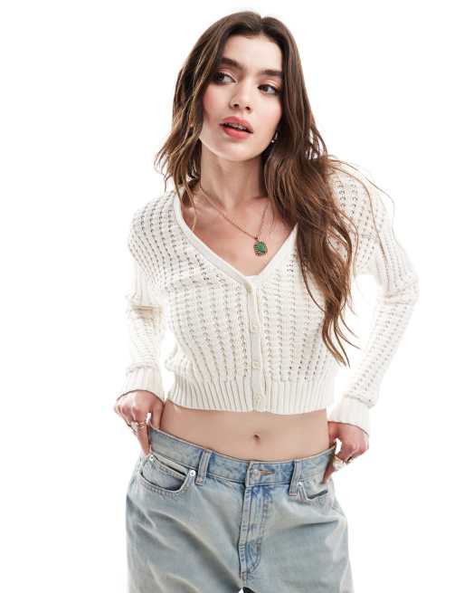 Cotton On - Open gehaakt vest in ecru