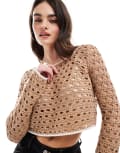 [Cotton:On] Cotton On open knit off shoulder pullover sweater in carmeluxe-Brown M CARMELUXE