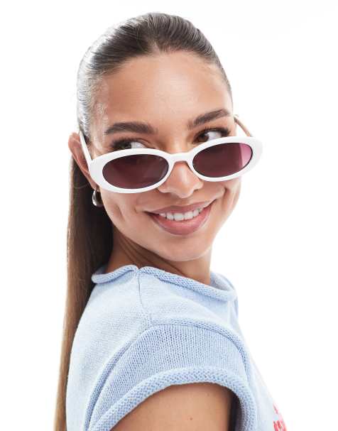 Cotton On ophelia oval sunglasses in ecru - view 1