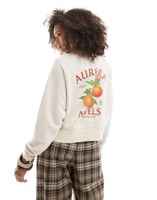 Cotton on orange fruit graphic crew neck sweater in coconut, 3 of 4