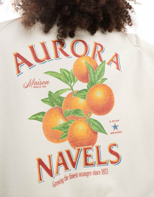 Cotton on orange fruit graphic crew neck sweater in coconut, 4 of 4