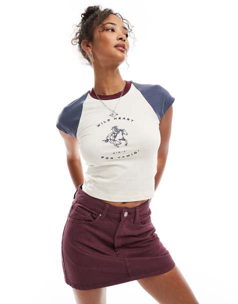 Cotton On original denim mini skirt in berry - view 1