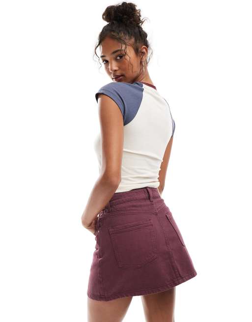 Cotton On original denim mini skirt in berry, 2 of 5