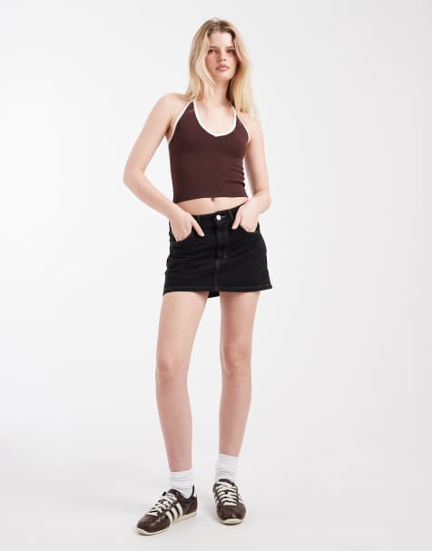 NSICBMNO Black Pencil Skirt For Women UK Sexy Mini Denim Skirt High Waist Short Jean Skirts With Pockets Zip Up Mini Summer A Line Skirts Casual Bodycon Dress For Office Work Beach - View #4