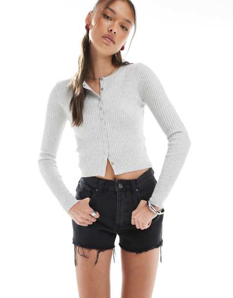 Cotton On original raw edge denim shorts in graphite black