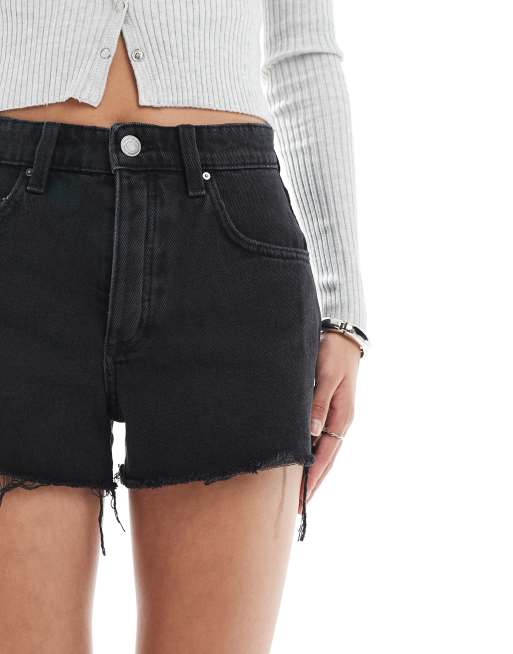 Cotton On original raw edge denim shorts in graphite black