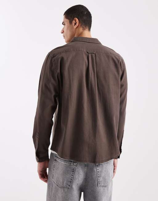 Cotton On - Overhemd met lange mouwen in chocoladebruin met wassing, 3 van 5