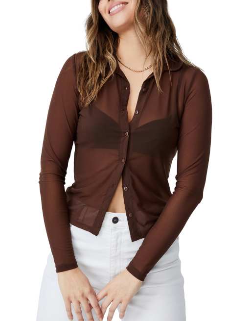 Cotton On - Overhemd van mesh in bruin  