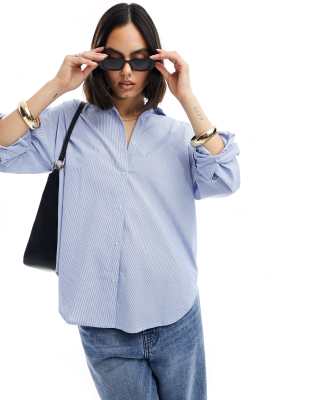 Cotton On - Oversize-Hemd in Blau gestreift mit Leinenoptik