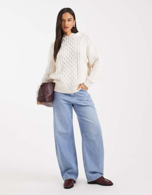 Cotton On – Oversize-Kapuzenpullover in Porzellanweiß mit Zopfmuster, 4 von 4
