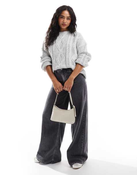 Cotton On – Oversize-Pullover in meliertem Grau mit Zopfmuster - view 1