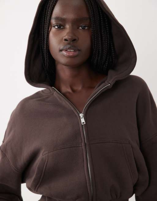 Cotton On oversize rozpinana bluza z kapturem w kolorze kakaowym, 3 z 4