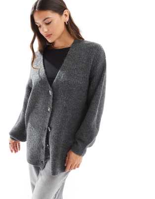 Cotton On - Oversize-Strickjacke in meliertem Anthrazit-Grau