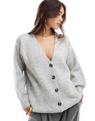 Cotton On - Oversize-Strickjacke in meliertem Grau