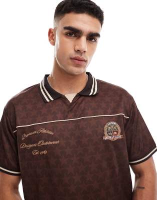 Cotton:On Cotton On oversized athletic polo t-shirt with graphics in brown