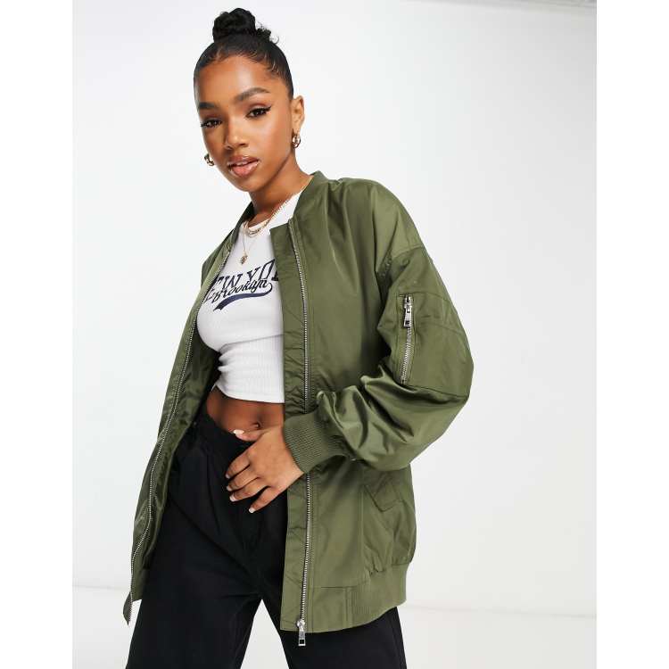 Khaki bomber store jacket women's