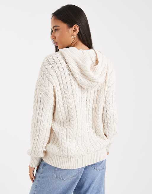 Cotton On oversized cable knit hoodie in porcelain, 2 of 4