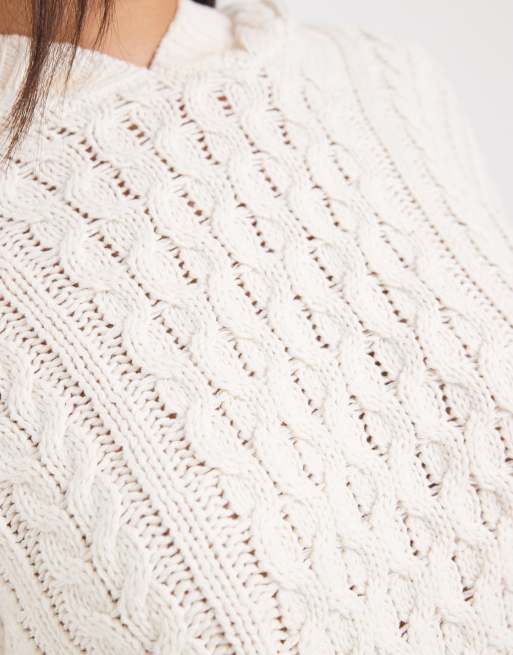 Cotton On oversized cable knit hoodie in porcelain, 3 of 4