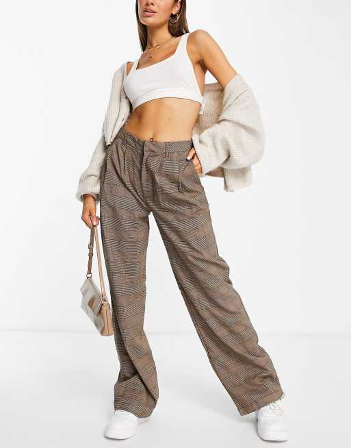 Cotton On oversized check trouser in brown 
