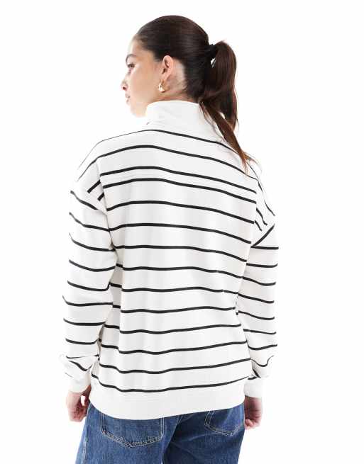 Cotton On oversized collar half zip sweatshirt in black and white stripe, 2 of 4