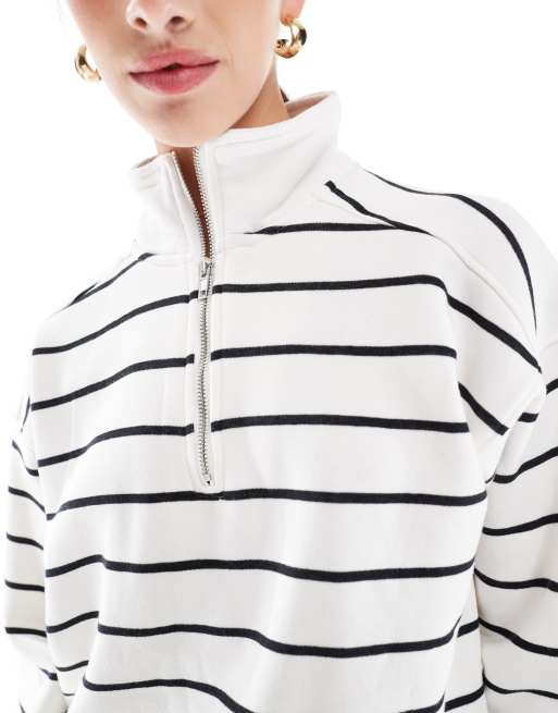 Cotton On oversized collar half zip sweatshirt in black and white