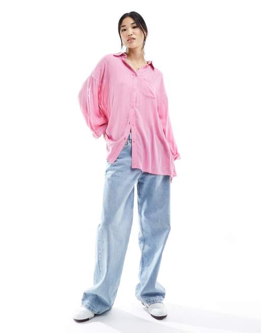 Cotton On oversized Dad shirt in pink textured cotton , 3 of 4