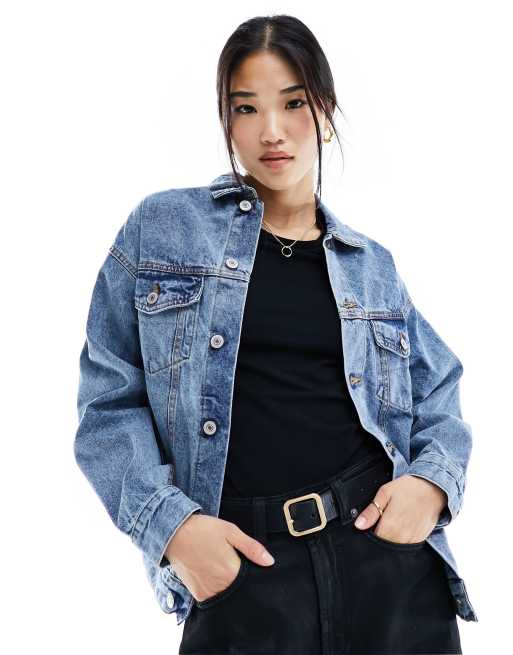 Cotton On - Oversized denimjakke i vintageblå vask 