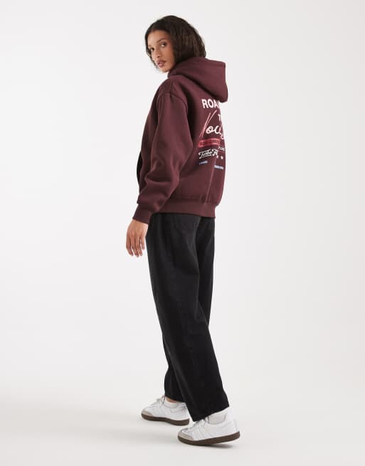Cotton On - Oversized hoodie met grafische print in bordeauxrood, 2 van 4