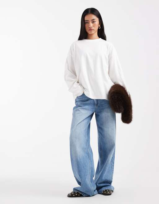 Cotton On - Oversized recht T-shirt met lange mouwen in vintage wit, 3 van 4